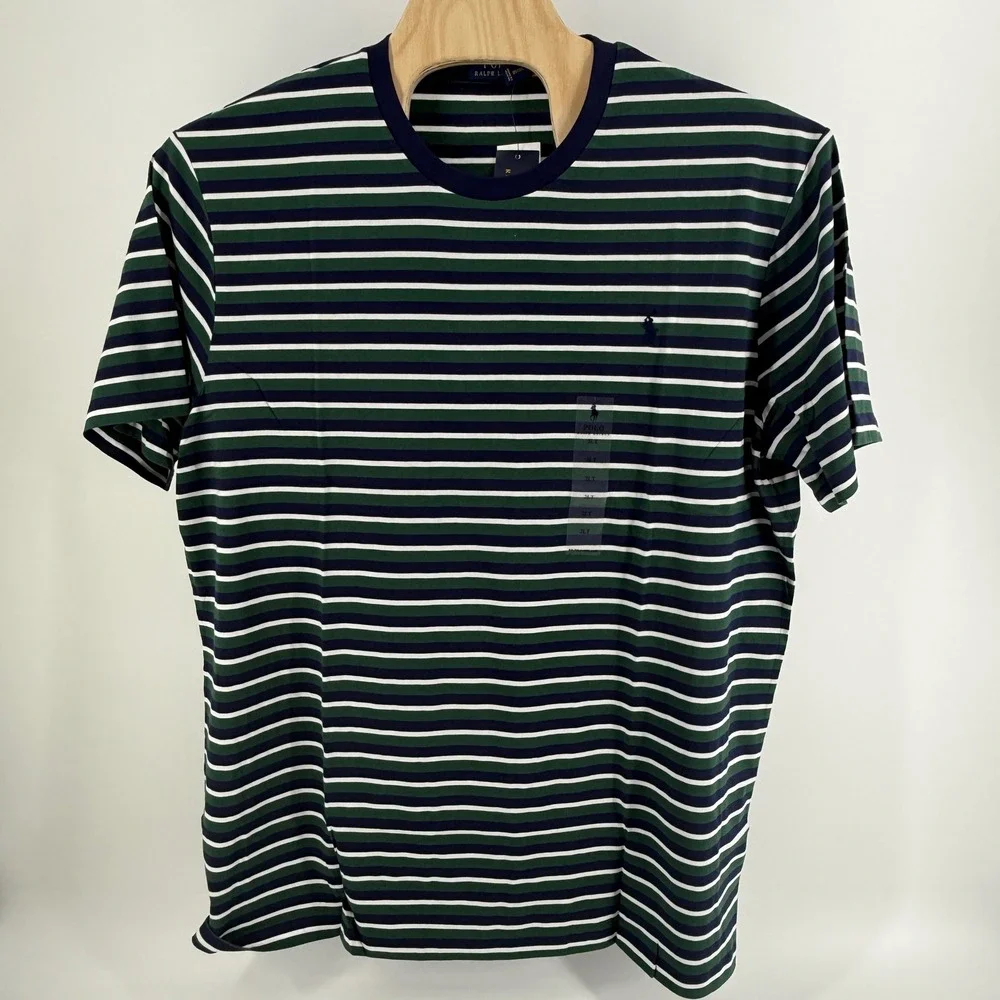 Polo‎ Ralph Lauren Mens Striped T-Shirt 2XLT Tall Pine Green Navy Blue NWT